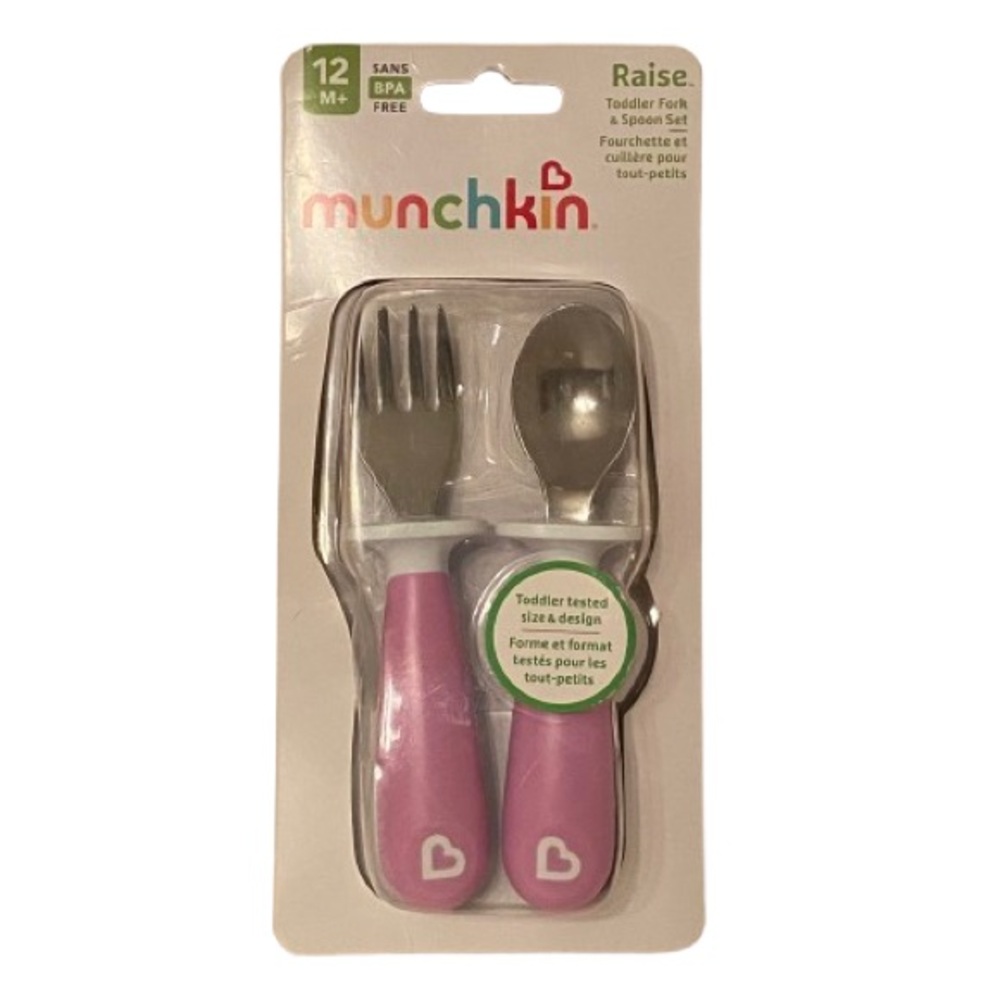 Munchkin Raise Toddler Ergonomic Fork & Spoon Set Age 12 mos BPA Free NEW